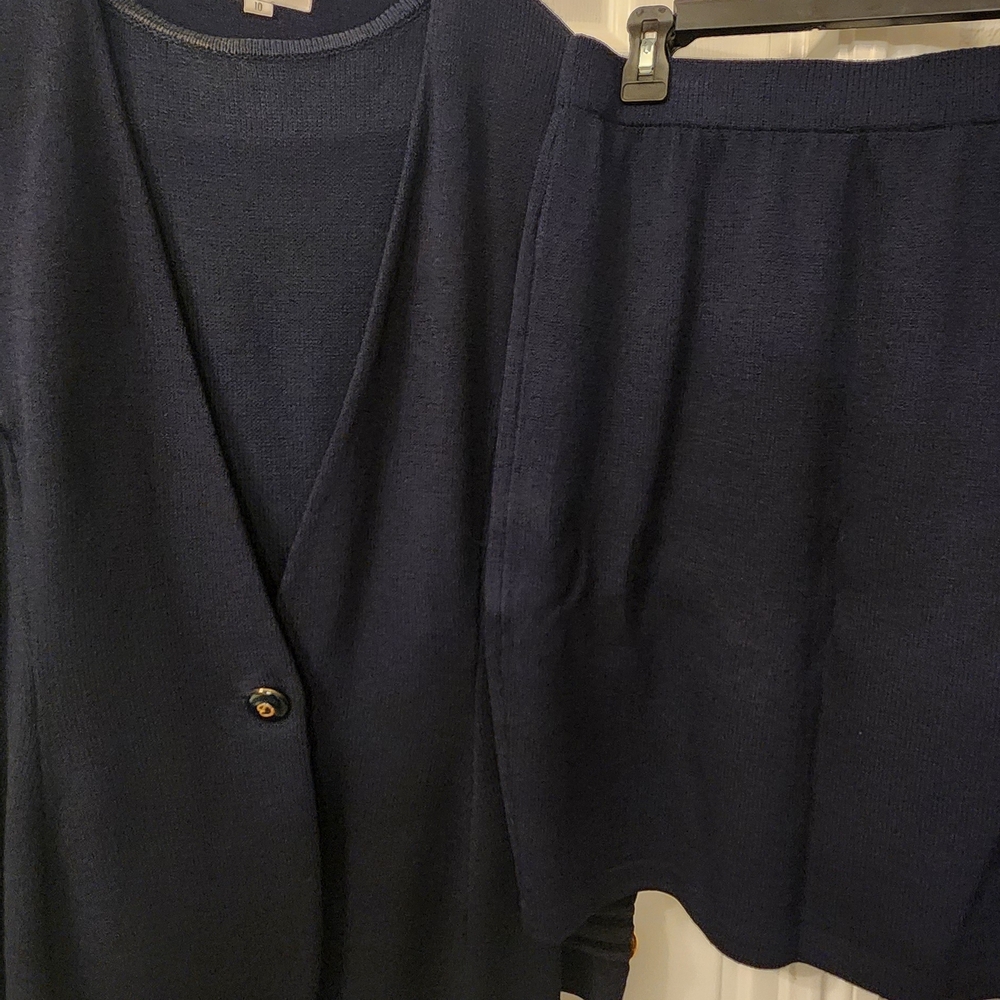 Navy Blue Cardigan and Skirt Set